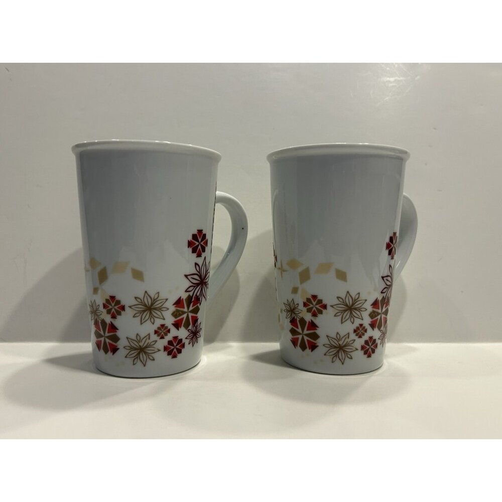 Starbucks Cups Set of 2 Holiday Winter Star Snowflake Poinsettia Christmas 12 oz - Picture 6 of 13